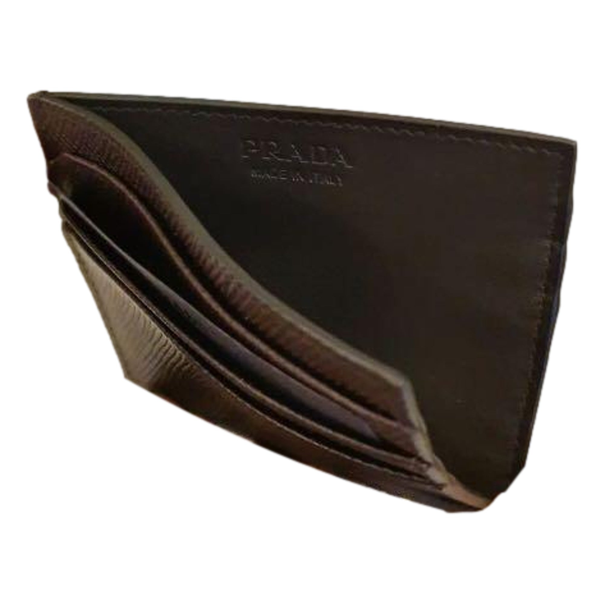 Prada Saffiano Mens Bruciato Brown Credit Card Wallet available at Queen Bee of Beverly Hills