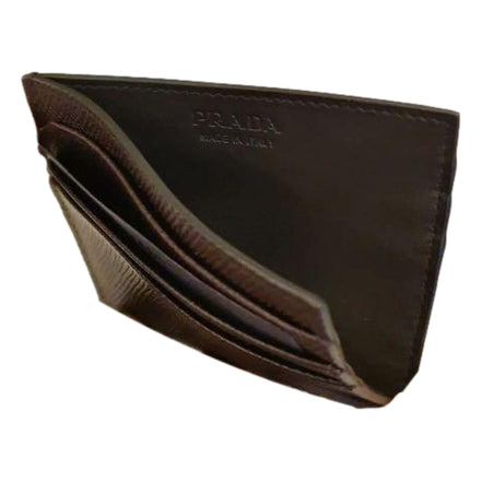 Prada Saffiano Mens Bruciato Brown Credit Card Wallet available at Queen Bee of Beverly Hills