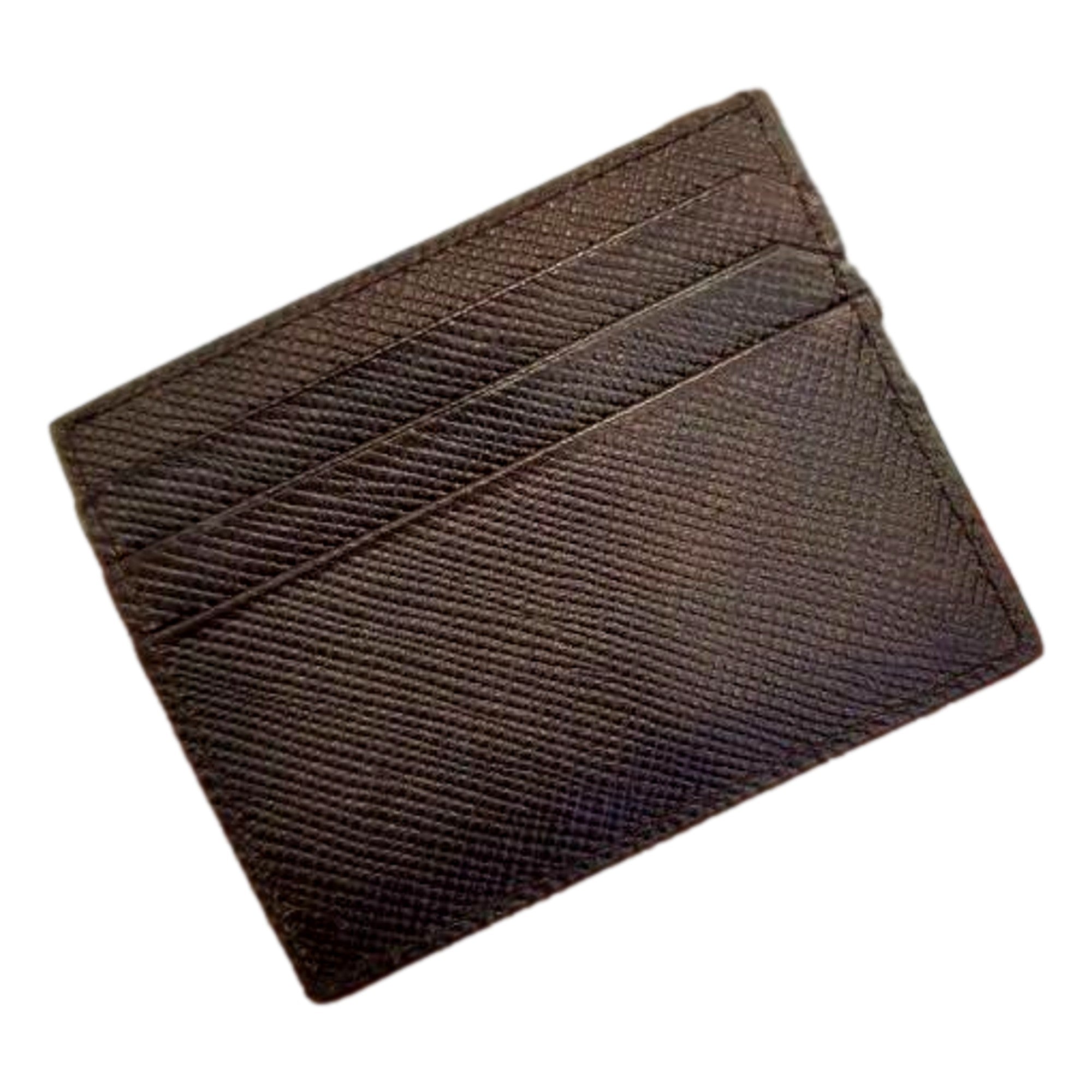 Prada Saffiano Mens Bruciato Brown Credit Card Wallet available at Queen Bee of Beverly Hills