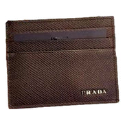 Prada Saffiano Mens Bruciato Brown Credit Card Wallet available at Queen Bee of Beverly Hills