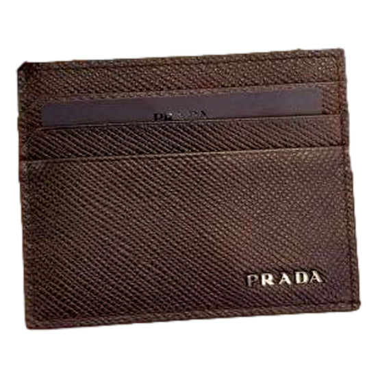 Prada Saffiano Mens Bruciato Brown Credit Card Wallet available at Queen Bee of Beverly Hills