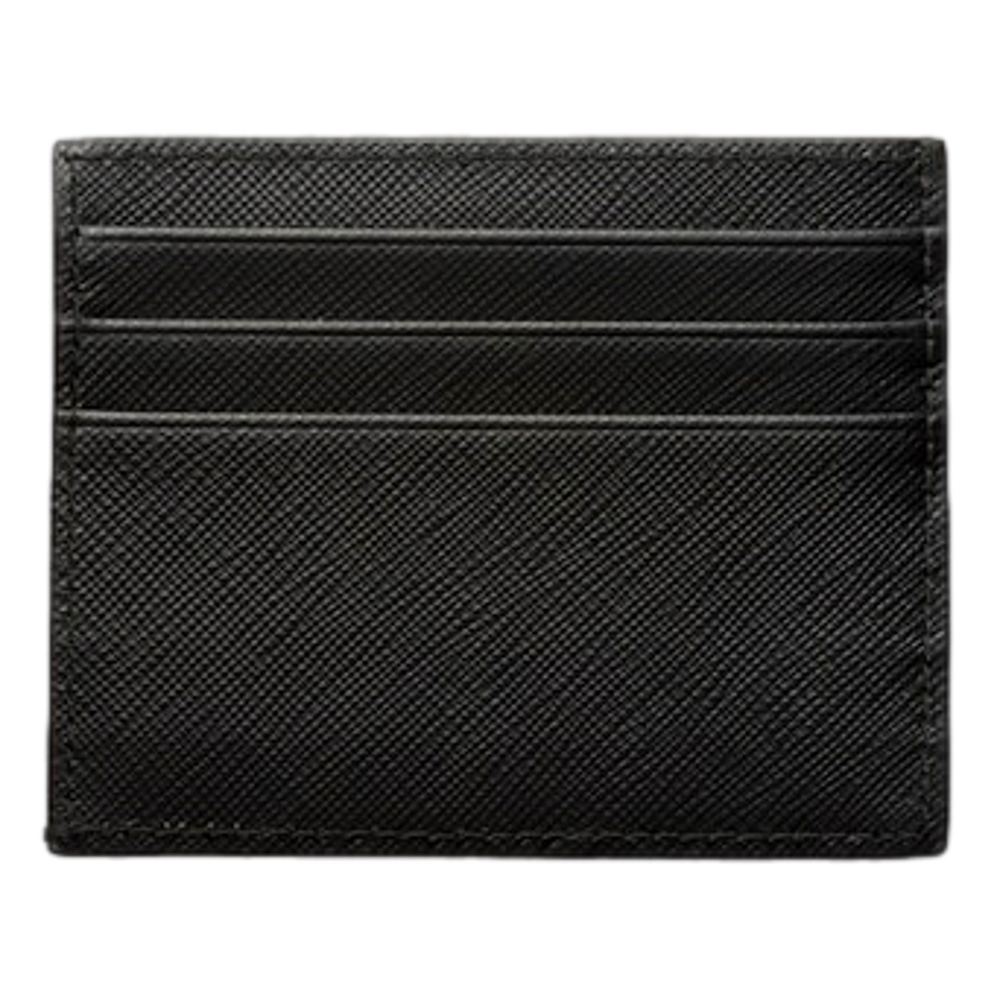 Prada Saffiano Mens Credit Card Wallet Black Nero Silver Triangle Enamel Logo available at Queen Bee of Beverly Hills