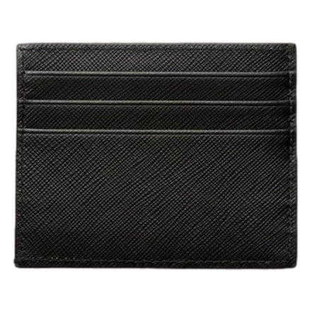Prada Saffiano Mens Credit Card Wallet Black Nero Silver Triangle Enamel Logo available at Queen Bee of Beverly Hills
