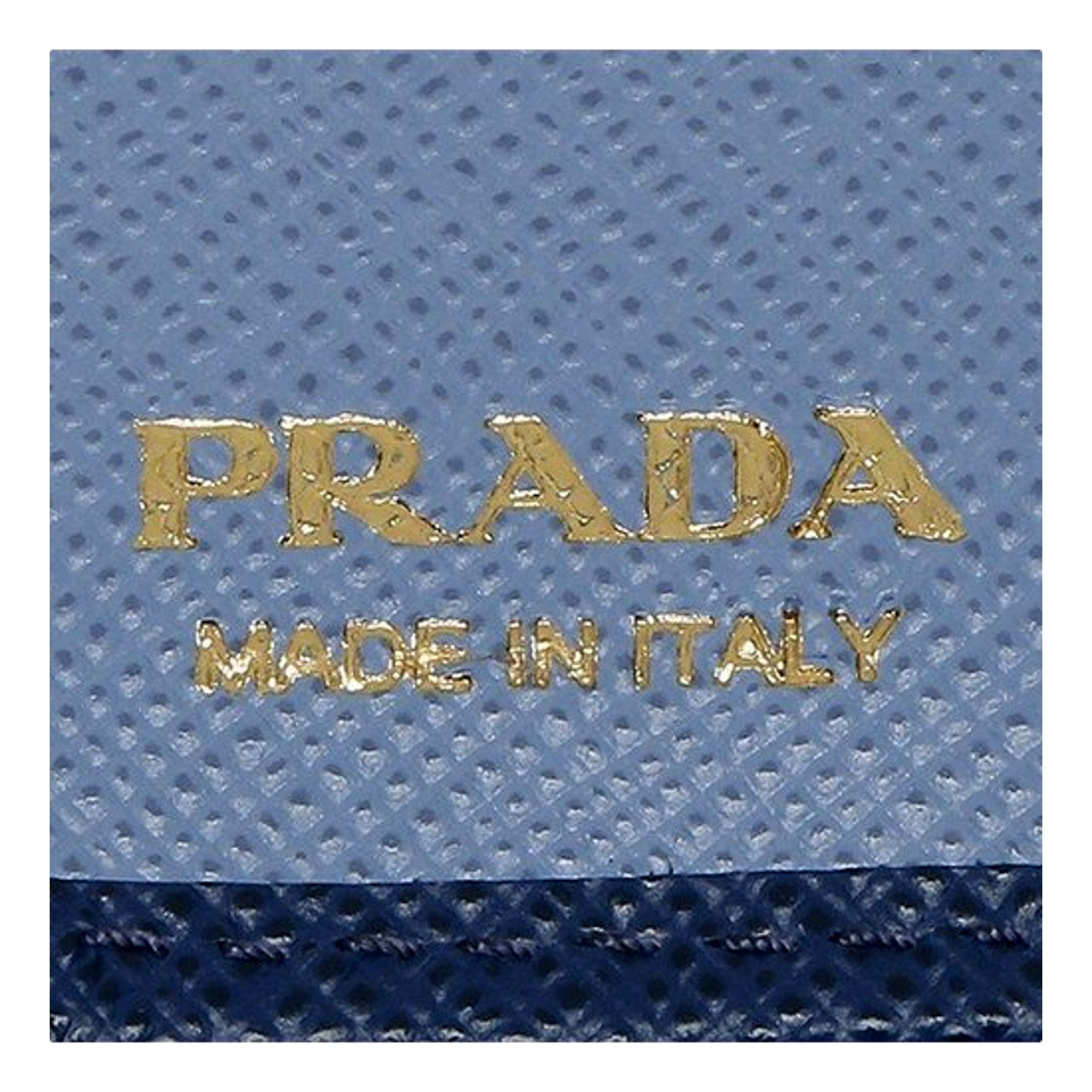 Prada Saffiano Metal Compact Wallet Bluette Blue Multicolor Gold Hardware available at Queen Bee of Beverly Hills