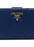 Prada Saffiano Metal Compact Wallet Bluette Blue Multicolor Gold Hardware available at Queen Bee of Beverly Hills