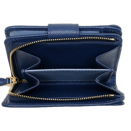 Prada Saffiano Metal Compact Wallet Bluette Blue Multicolor Gold Hardware available at Queen Bee of Beverly Hills