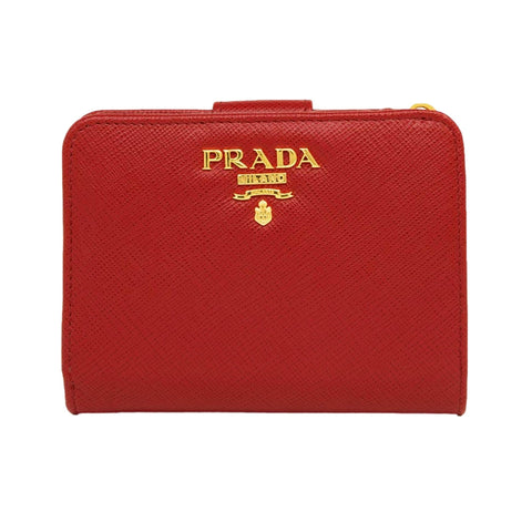 Prada Saffiano Rosso Red Snap Bifold Wallet at_Queen_Bee_of_Beverly_Hills