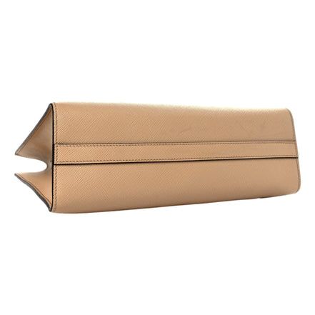 Prada Saffiano Sabbia Sand Beige Lux Logo Embossed Medium Shoulder Tote Handbag available at Queen Bee of Beverly Hills