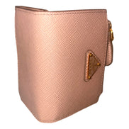 Prada Saffiano Leather Cipria Beige Small Snap Bifold Coin Pouch Wallet - available at Queen Bee of Beverly Hills.