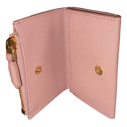 Prada Saffiano Leather Cipria Beige Small Snap Bifold Coin Pouch Wallet - available at Queen Bee of Beverly Hills.