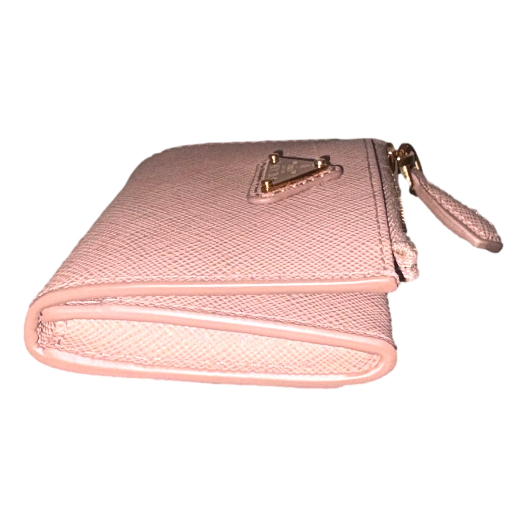 Prada Saffiano Leather Cipria Beige Small Snap Bifold Coin Pouch Wallet - available at Queen Bee of Beverly Hills.