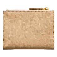 Prada Saffiano Beige Brown Multicolor Snap Bifold Zip Coin Pocket Wallet sold at Queen Bee of Beverly Hills