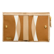 Prada Saffiano Beige Brown Multicolor Snap Bifold Zip Coin Pocket Wallet sold at Queen Bee of Beverly Hills