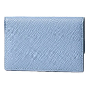 Prada Saffiano Celeste Blue Leather Small Snap Card Holder Wallet Triangle Logo sold at Queen Bee of Beverly Hills