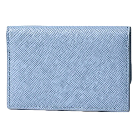 Prada Saffiano Celeste Blue Leather Small Snap Card Holder Wallet Triangle Logo sold at Queen Bee of Beverly Hills