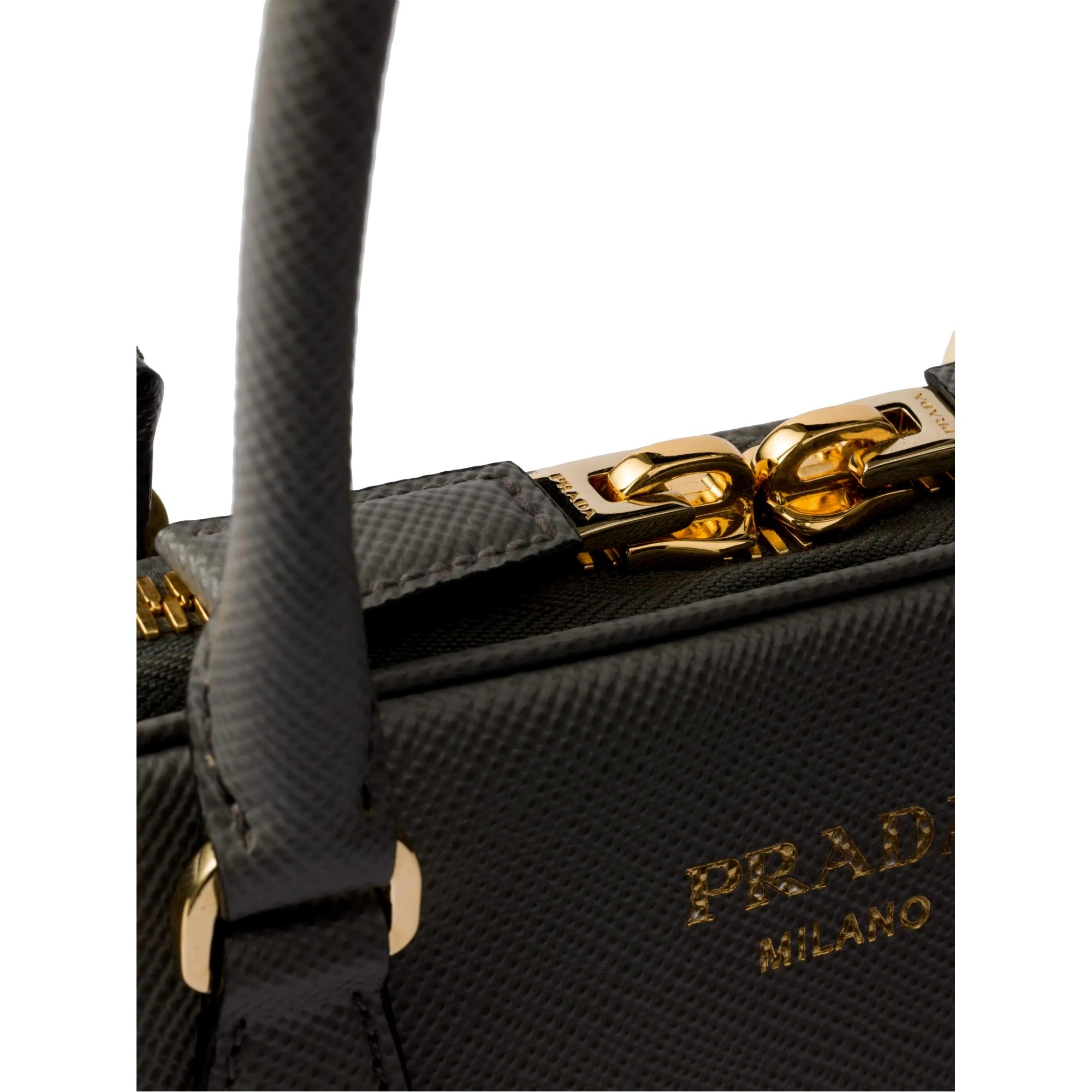 Prada Saffiano Soft Calfskin Top Handle Handbag Medium Marmo Gray available at Queen Bee of Beverly Hills