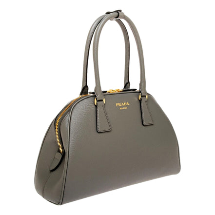 Prada Saffiano Soft Calfskin Top Handle Handbag Medium Marmo Gray available at Queen Bee of Beverly Hills