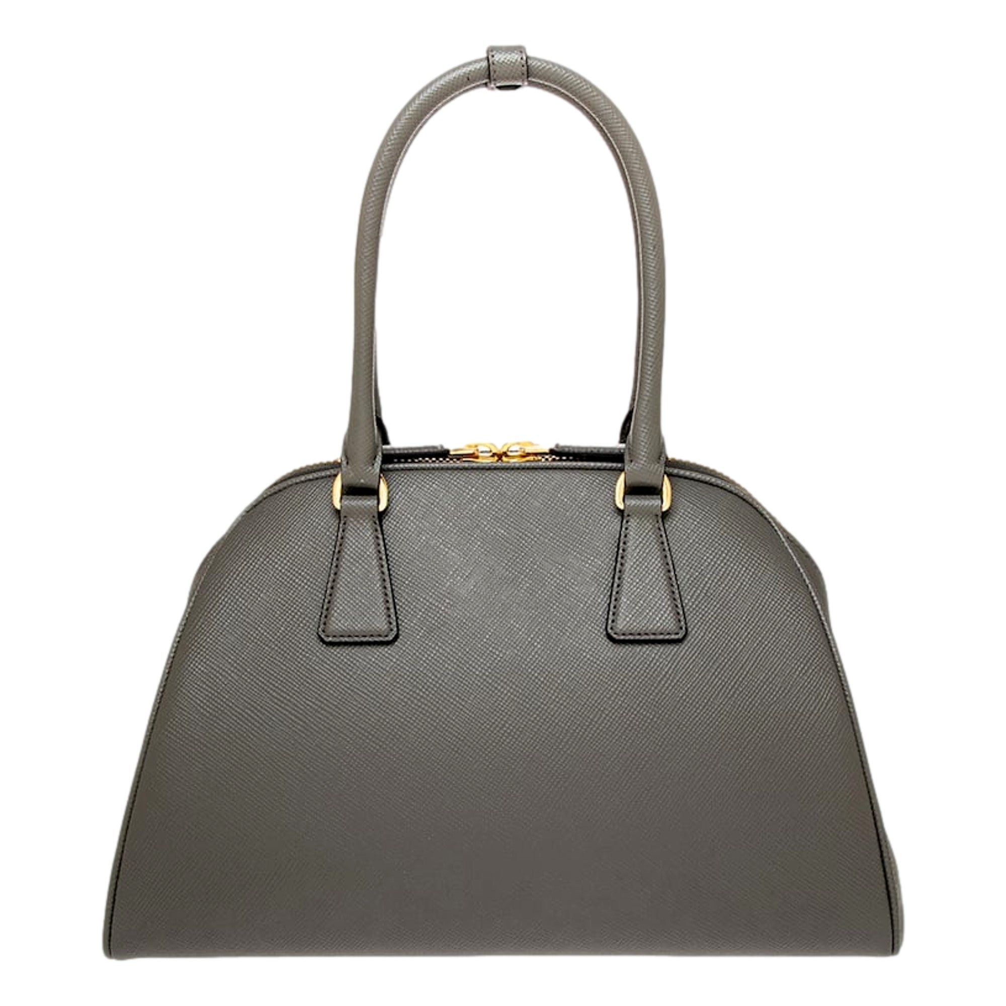 Prada Saffiano Soft Calfskin Top Handle Handbag Medium Marmo Gray available at Queen Bee of Beverly Hills