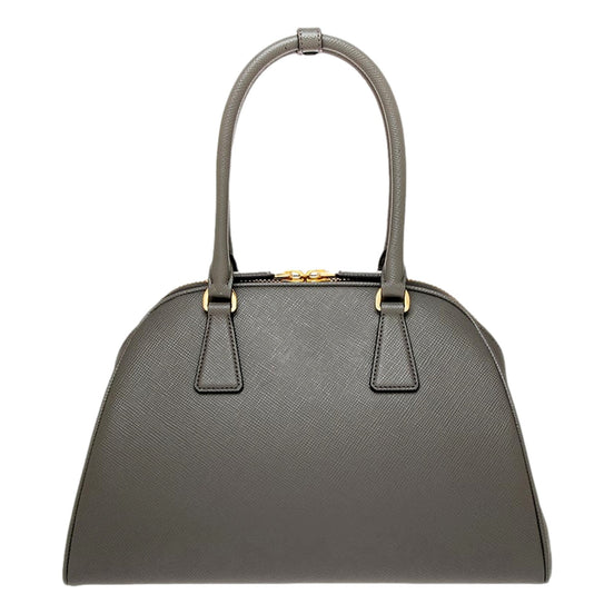 Prada Saffiano Soft Calfskin Top Handle Handbag Medium Marmo Gray available at Queen Bee of Beverly Hills