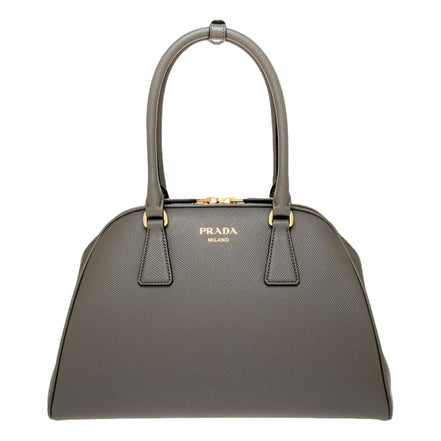 Prada Saffiano Soft Calfskin Top Handle Handbag Medium Marmo Gray available at Queen Bee of Beverly Hills