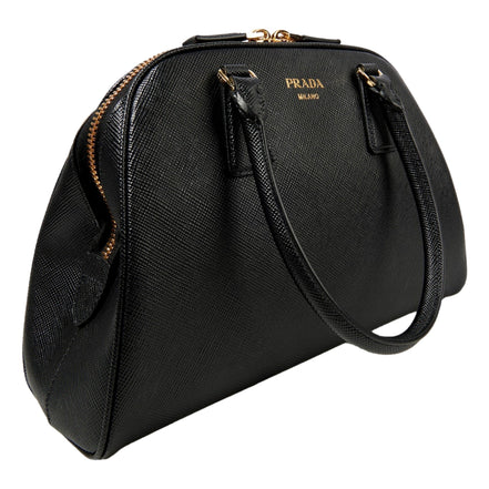 Prada Saffiano Soft Calfskin Top Handle Handbag Medium Nero Black available at Queen Bee of Beverly Hills