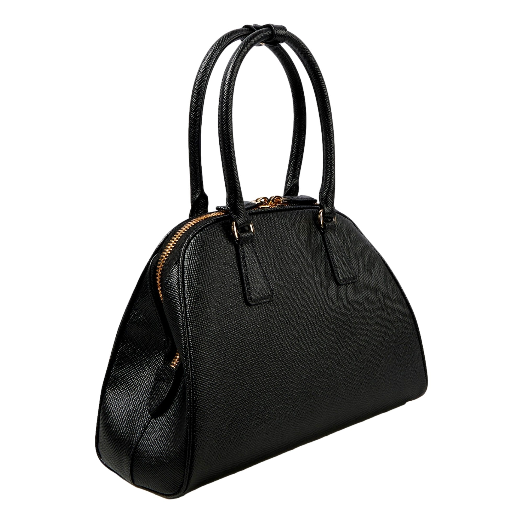 Prada Saffiano Soft Calfskin Top Handle Handbag Medium Nero Black available at Queen Bee of Beverly Hills
