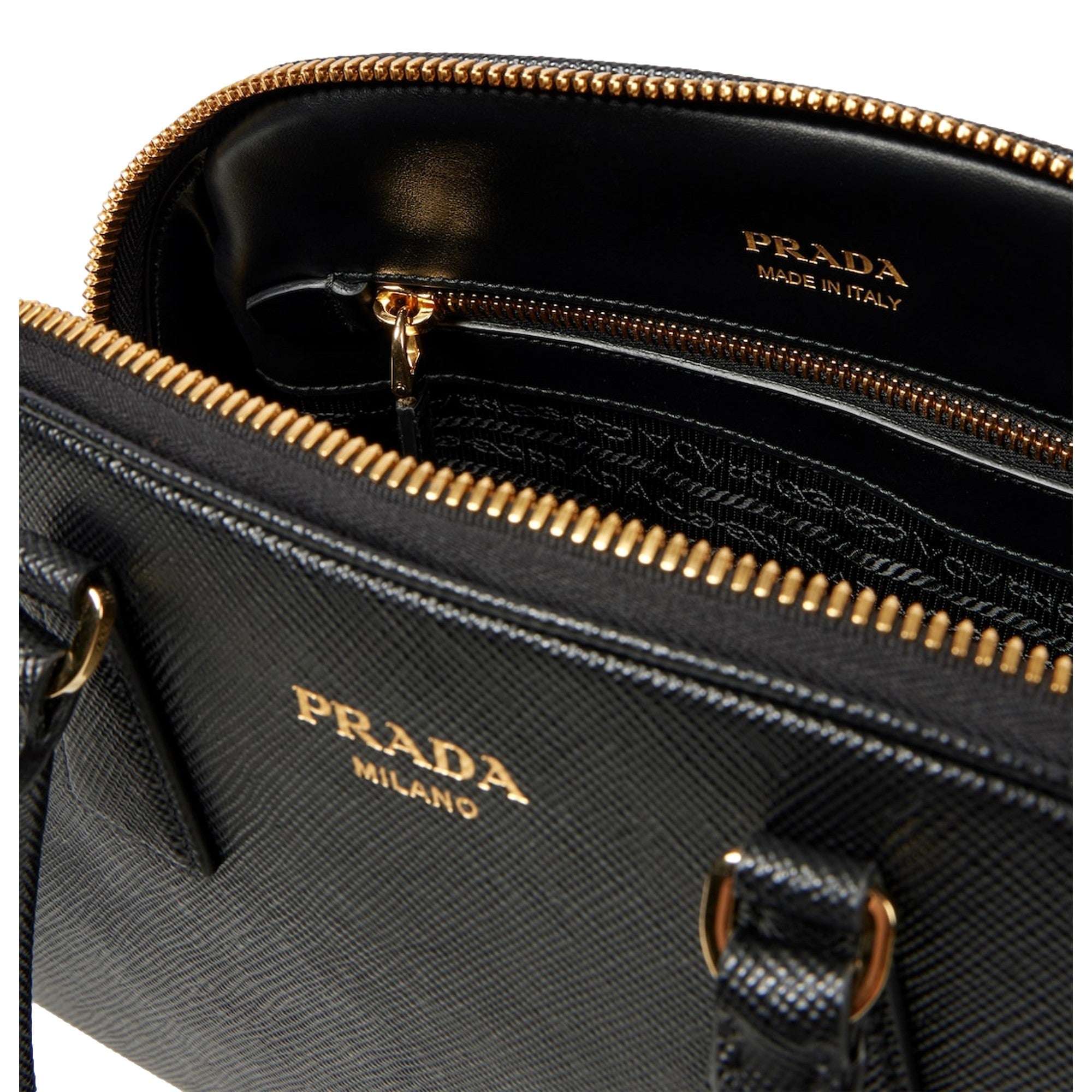 Prada Saffiano Soft Calfskin Top Handle Handbag Medium Nero Black available at Queen Bee of Beverly Hills