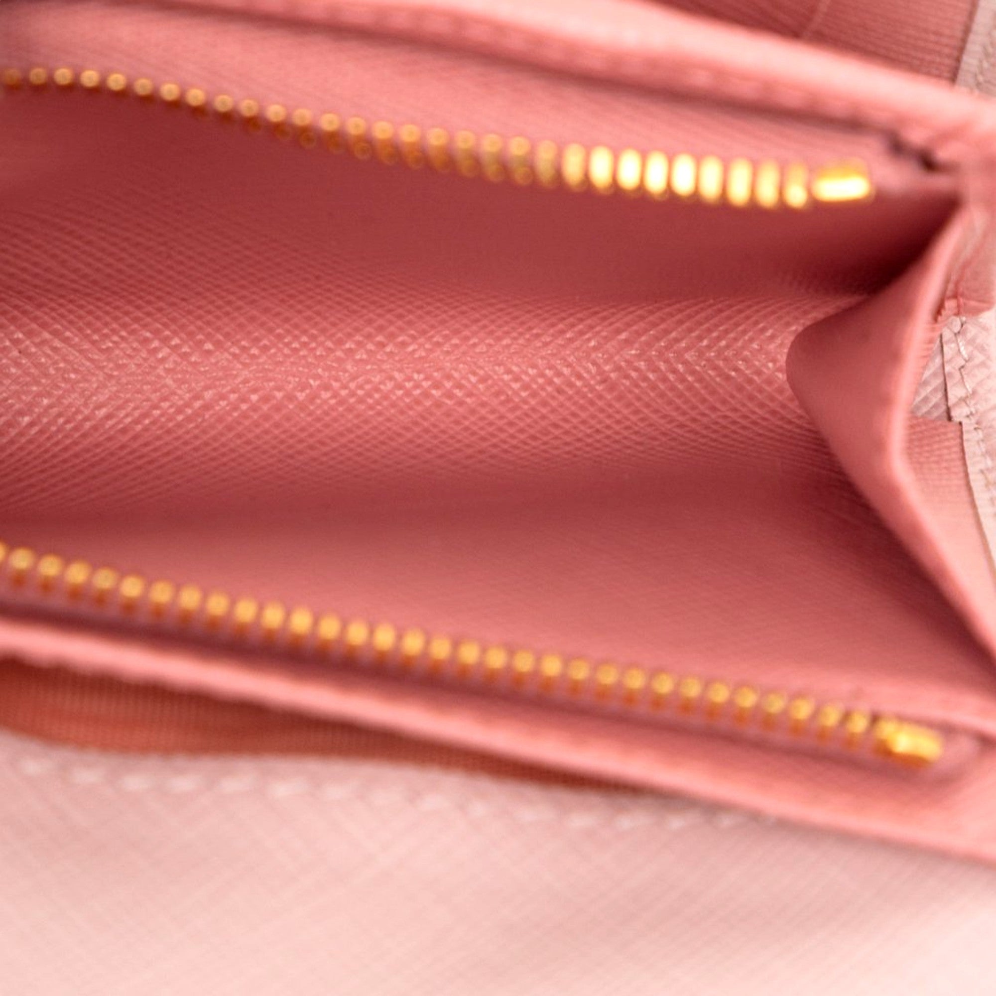 Prada Saffiano Petalo Pink Multicolor Trifold Coin Zipper Card Snap Wallet - available at Queen Bee of Beverly Hills. 