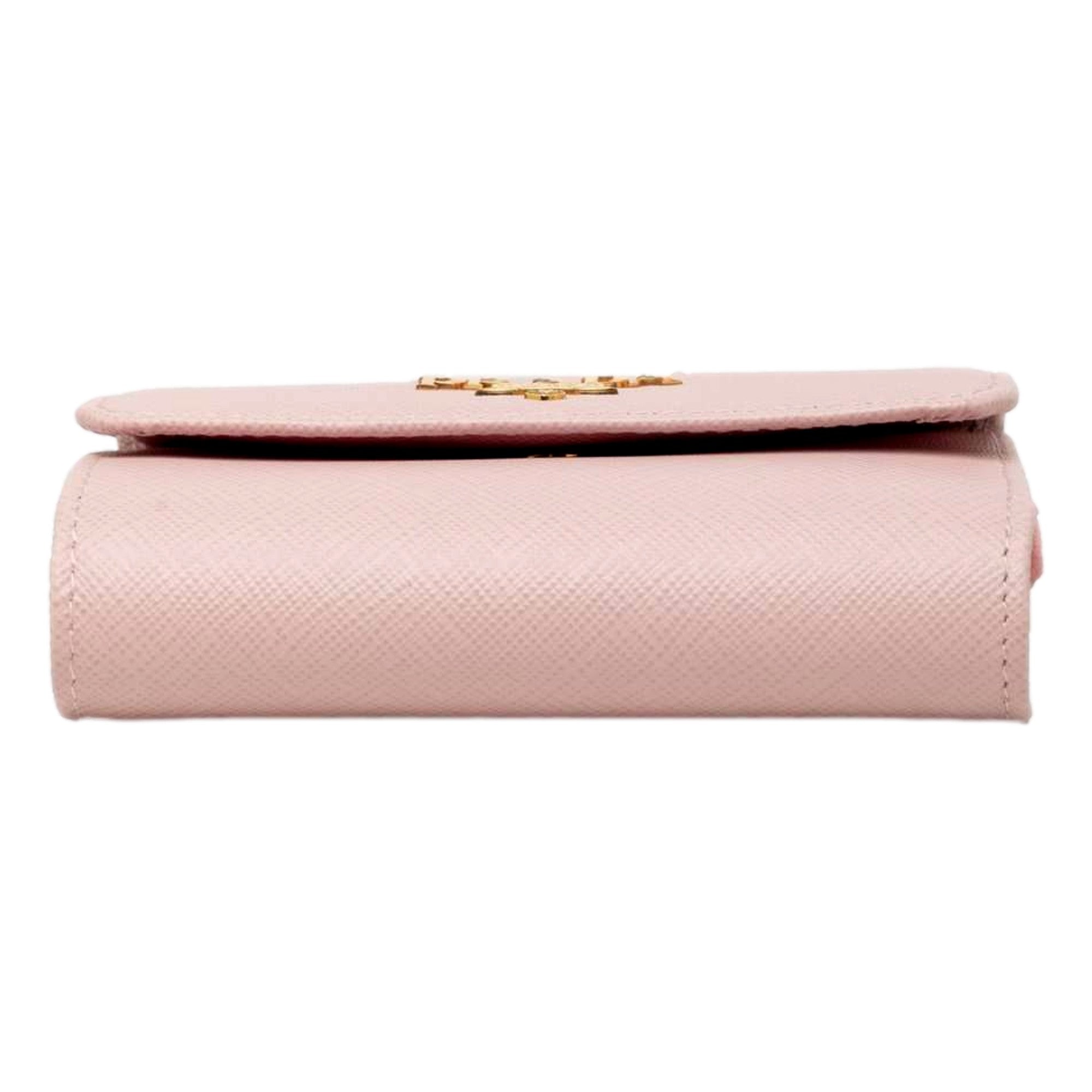 Prada Saffiano Petalo Pink Multicolor Trifold Coin Zipper Card Snap Wallet - available at Queen Bee of Beverly Hills. 