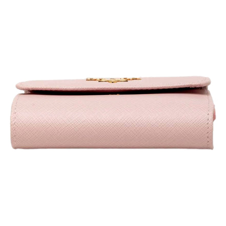 Prada Saffiano Petalo Pink Multicolor Trifold Coin Zipper Card Snap Wallet - available at Queen Bee of Beverly Hills. 
