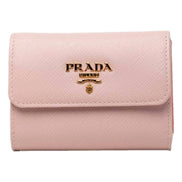 Prada Saffiano Petalo Pink Multicolor Trifold Coin Zipper Card Snap Wallet - available at Queen Bee of Beverly Hills. 