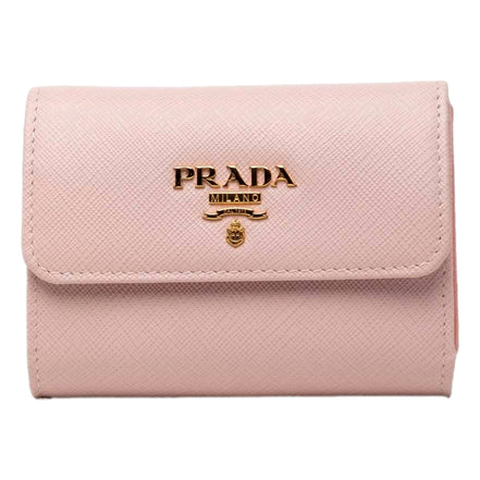 Prada Saffiano Petalo Pink Multicolor Trifold Coin Zipper Card Snap Wallet - available at Queen Bee of Beverly Hills. 
