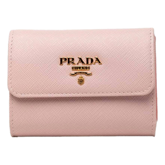 Prada Saffiano Petalo Pink Multicolor Trifold Coin Zipper Card Snap Wallet - available at Queen Bee of Beverly Hills. 
