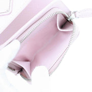 Prada Saffiano Light Pink Leather Wallet Coin Zipper Trifold Triangle Logo sold at Queen Bee of Beverly Hills
