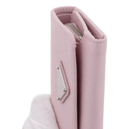 Prada Saffiano Light Pink Leather Wallet Coin Zipper Trifold Triangle Logo sold at Queen Bee of Beverly Hills