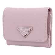 Prada Saffiano Light Pink Leather Wallet Coin Zipper Trifold Triangle Logo sold at Queen Bee of Beverly Hills
