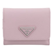 Prada Saffiano Light Pink Leather Wallet Coin Zipper Trifold Triangle Logo sold at Queen Bee of Beverly Hills