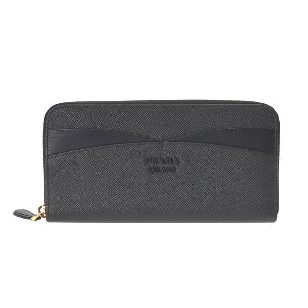 Prada Saffiano Waves Black Leather Zip Around Continental Wallet – Queen  Bee of Beverly Hills