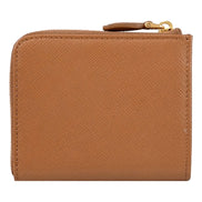 Prada Saffiano Caramel Brown Triangle Logo Zipper Card Holder Wallet sold at Queen Bee of Beverly Hills