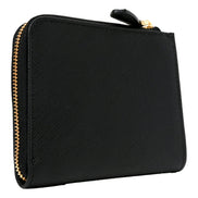 Prada Saffiano Nero Black Triangle Logo Zipper Card Holder Wallet sold at Queen Bee of Beverly Hills