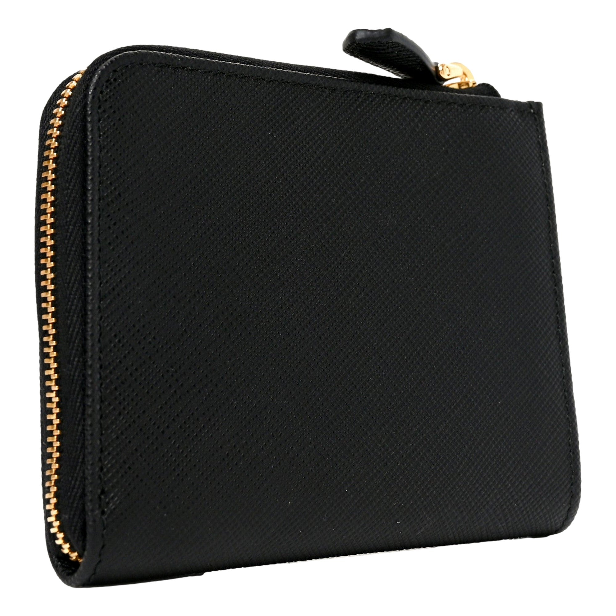 Prada Saffiano Nero Black Triangle Logo Zipper Card Holder Wallet sold at Queen Bee of Beverly Hills