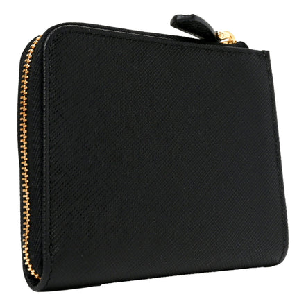 Prada Saffiano Nero Black Triangle Logo Zipper Card Holder Wallet sold at Queen Bee of Beverly Hills