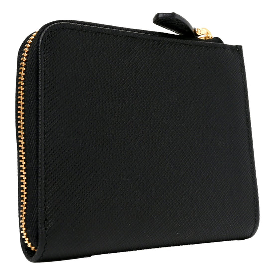 Prada Saffiano Nero Black Triangle Logo Zipper Card Holder Wallet sold at Queen Bee of Beverly Hills
