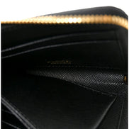 Prada Saffiano Nero Black Triangle Logo Zipper Card Holder Wallet sold at Queen Bee of Beverly Hills
