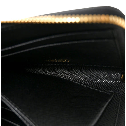 Prada Saffiano Nero Black Triangle Logo Zipper Card Holder Wallet sold at Queen Bee of Beverly Hills