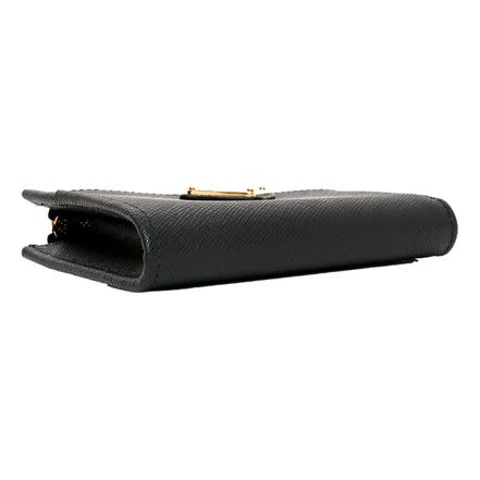 Prada Saffiano Nero Black Triangle Logo Zipper Card Holder Wallet sold at Queen Bee of Beverly Hills