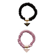 Prada Black and Pink Satin Scrunchie Hair Tie with Triangle Logo - available at Queen Bee of Beverly Hills. 