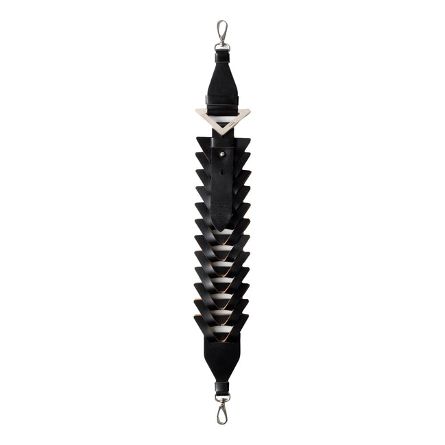 Prada Black Leather Interwoven Shoulder Strap with Triangle Logo - available at Queen Bee of Beverly Hills.