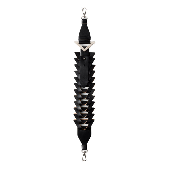 Prada Black Leather Interwoven Shoulder Strap with Triangle Logo - available at Queen Bee of Beverly Hills.