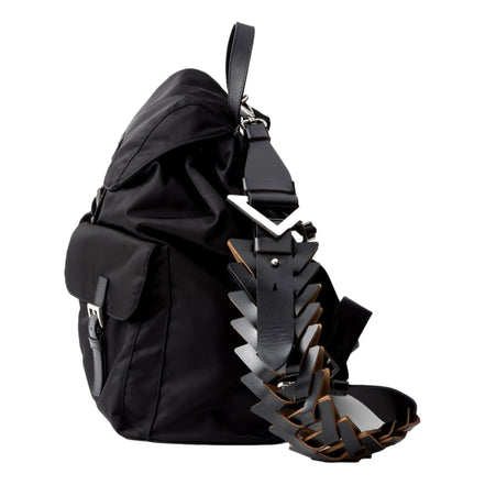 Prada Black Leather Interwoven Shoulder Strap with Triangle Logo - available at Queen Bee of Beverly Hills.